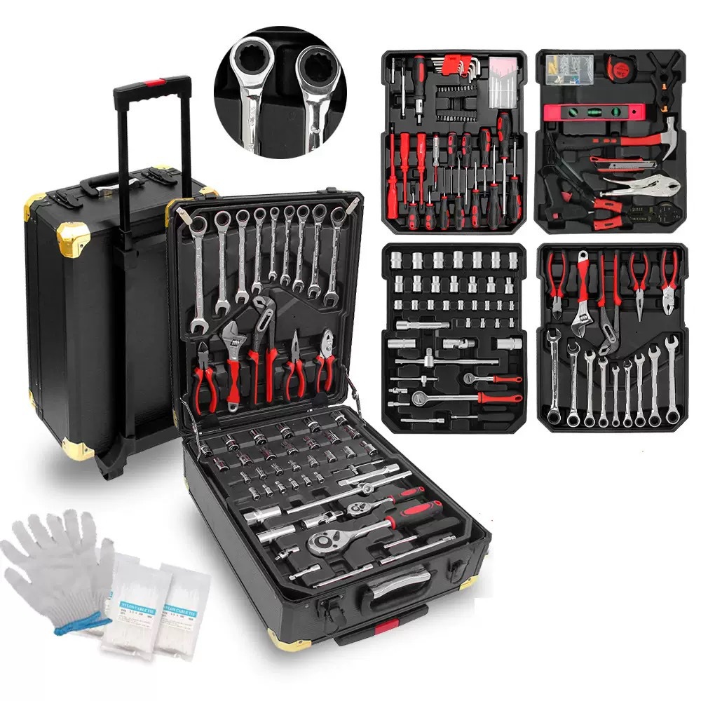 Tool Set - 399ピース クロムバナジウム鋼製 ハードウェア修理ツールセット 大型両口レンチ付き ブラックツールボックス 自動車修理工場用